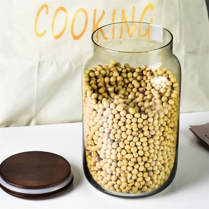 Glass Canister With Wood Lid